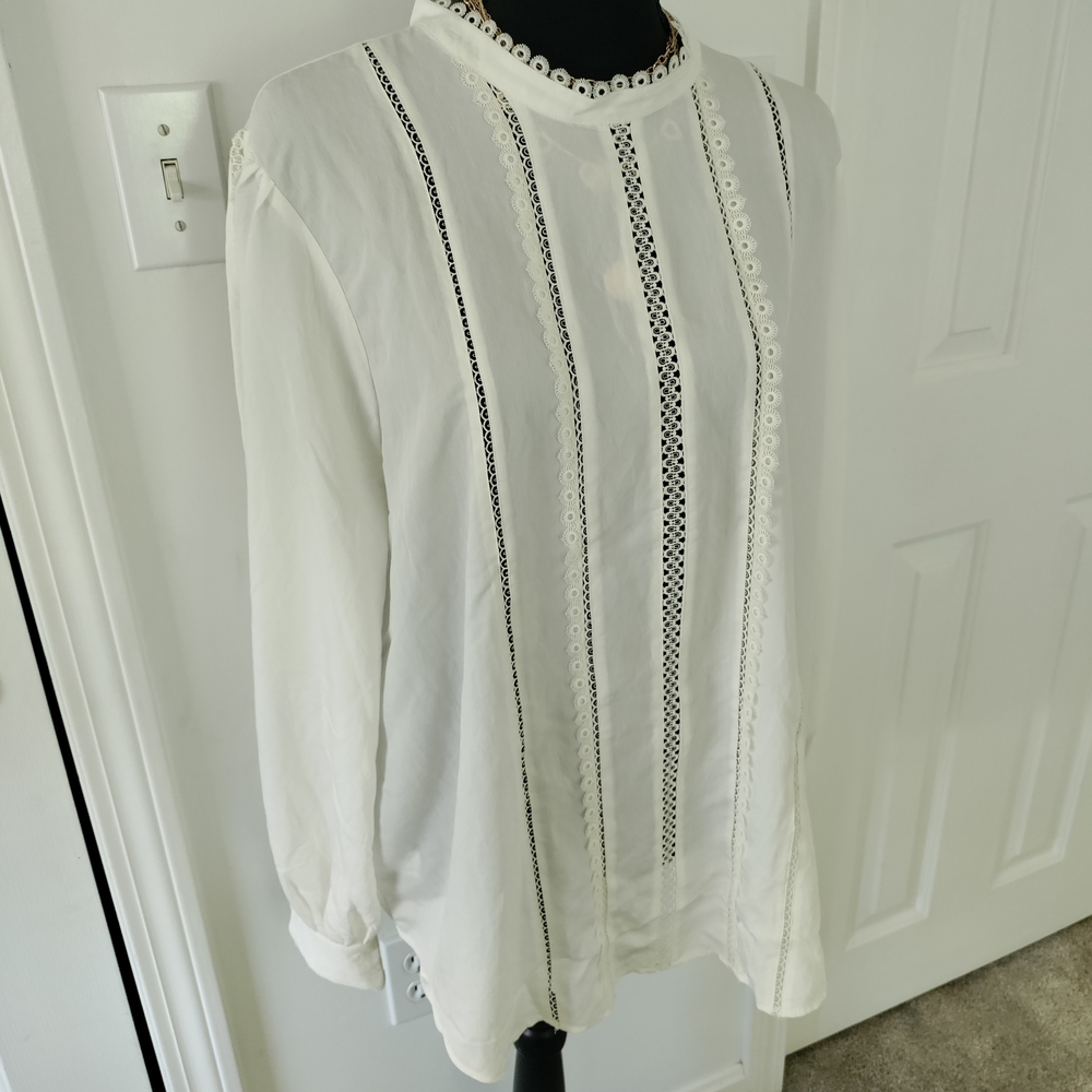 Ann Taylor Ivory Lace Accent Blouse